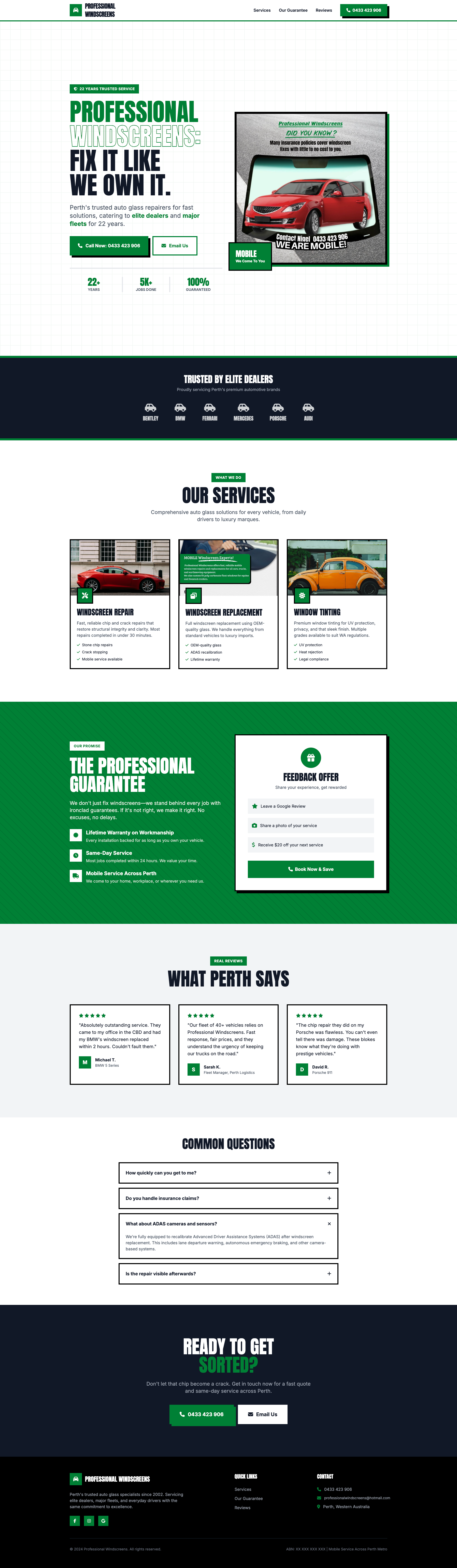 Perth Windscreens - redesigned website